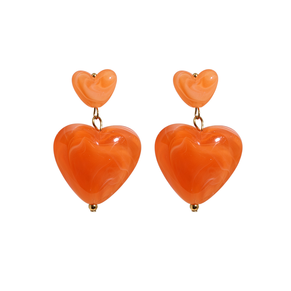 45mm Acrylic Two Hearts Stainless Steel Earrings      