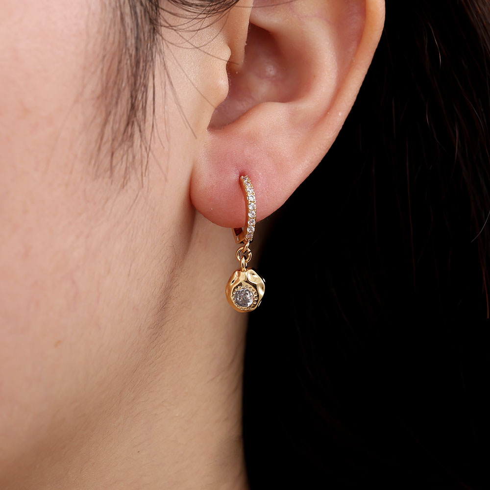 2.5cm Diamond In Plate Gold Plated Earrings   