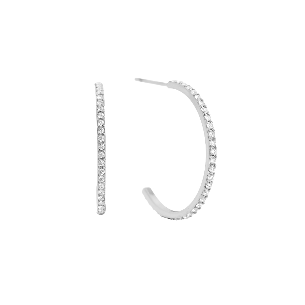 20mm Simple Diamond Half Hoop Stainless Steel Earrings        