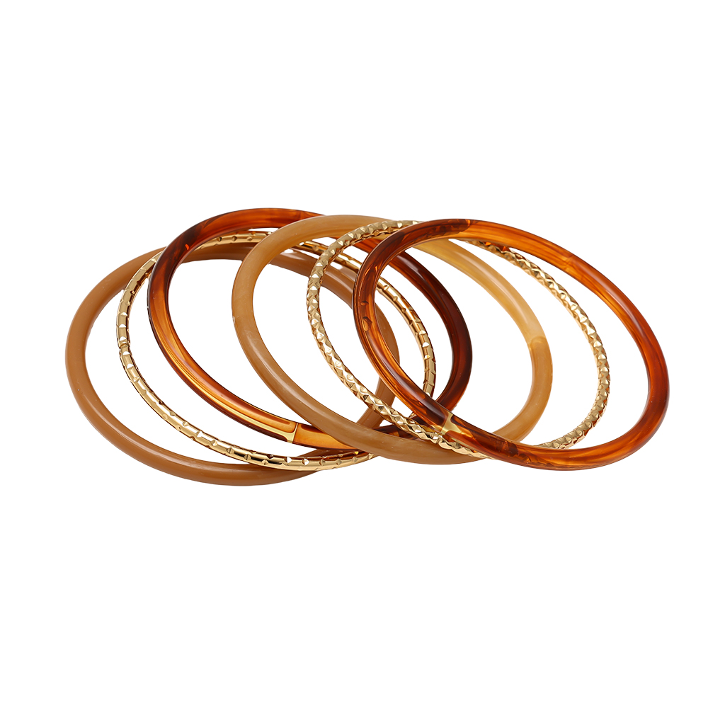 6.5cm Width 6-piece resin stainless steel bangle set