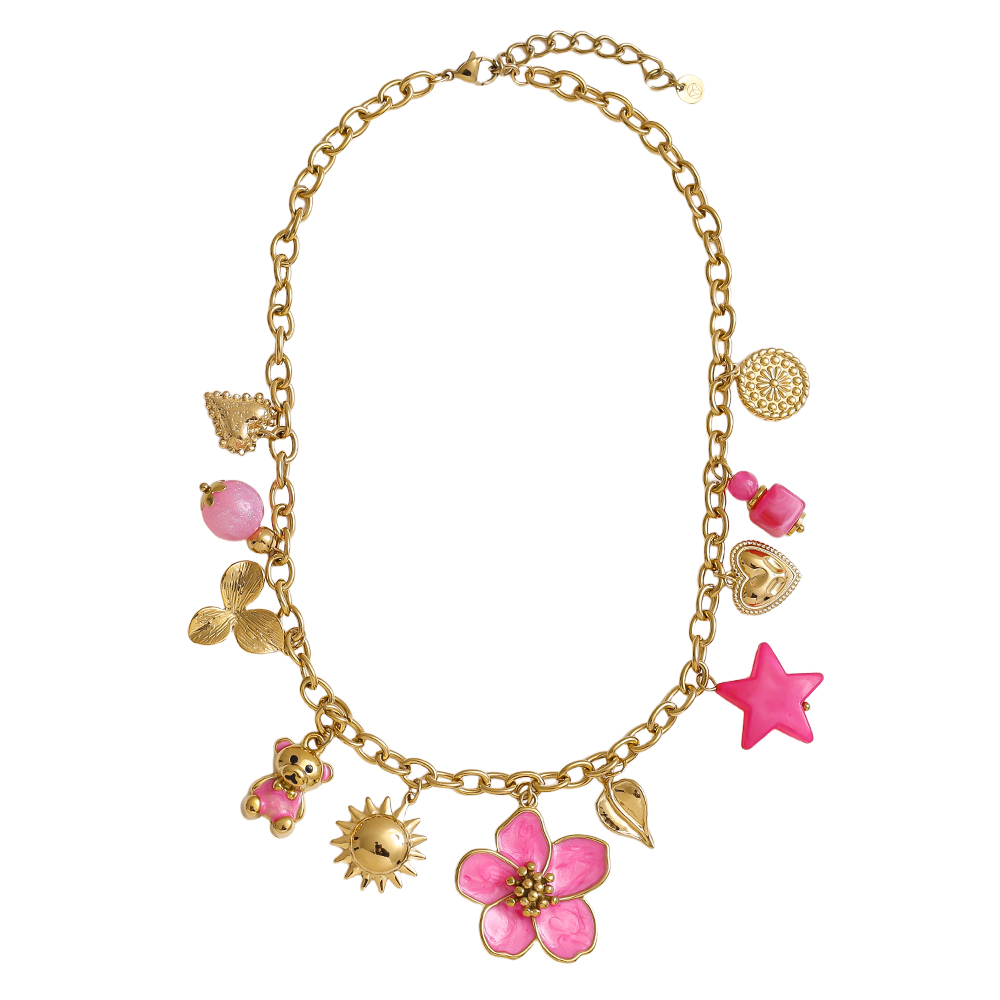 42cm resin flower sun pendant stainless steel necklace