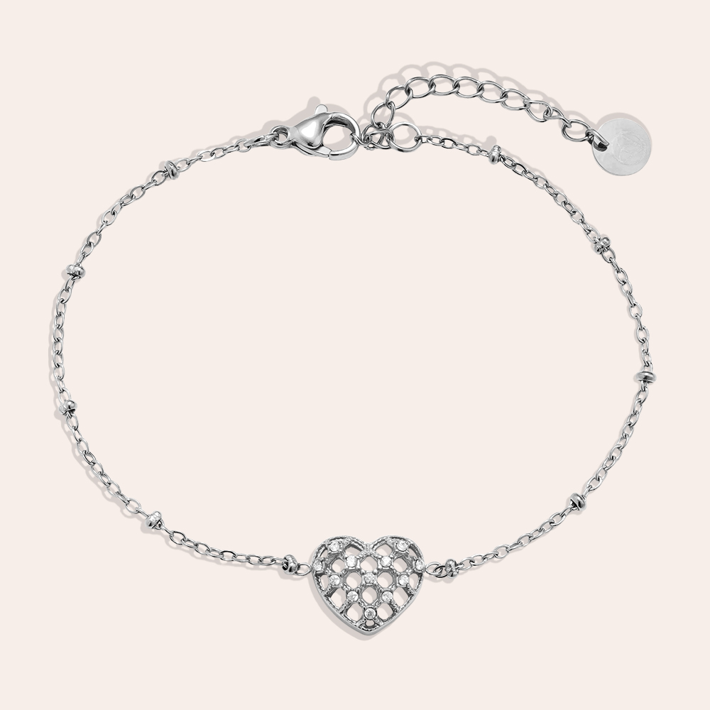 17cm Pretty Diamond Heart stainless steel bracelet   