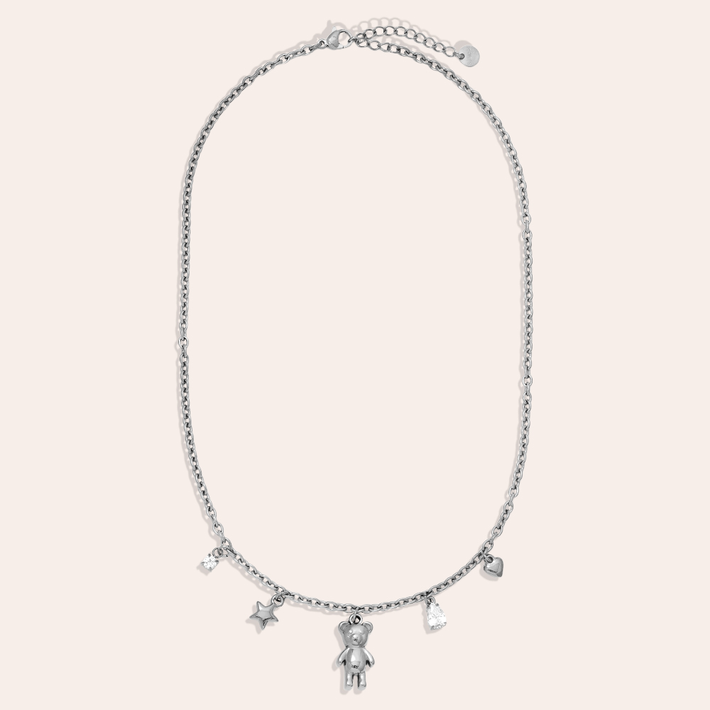 40cm Sweet Bear And Charms stainless steel necklace     