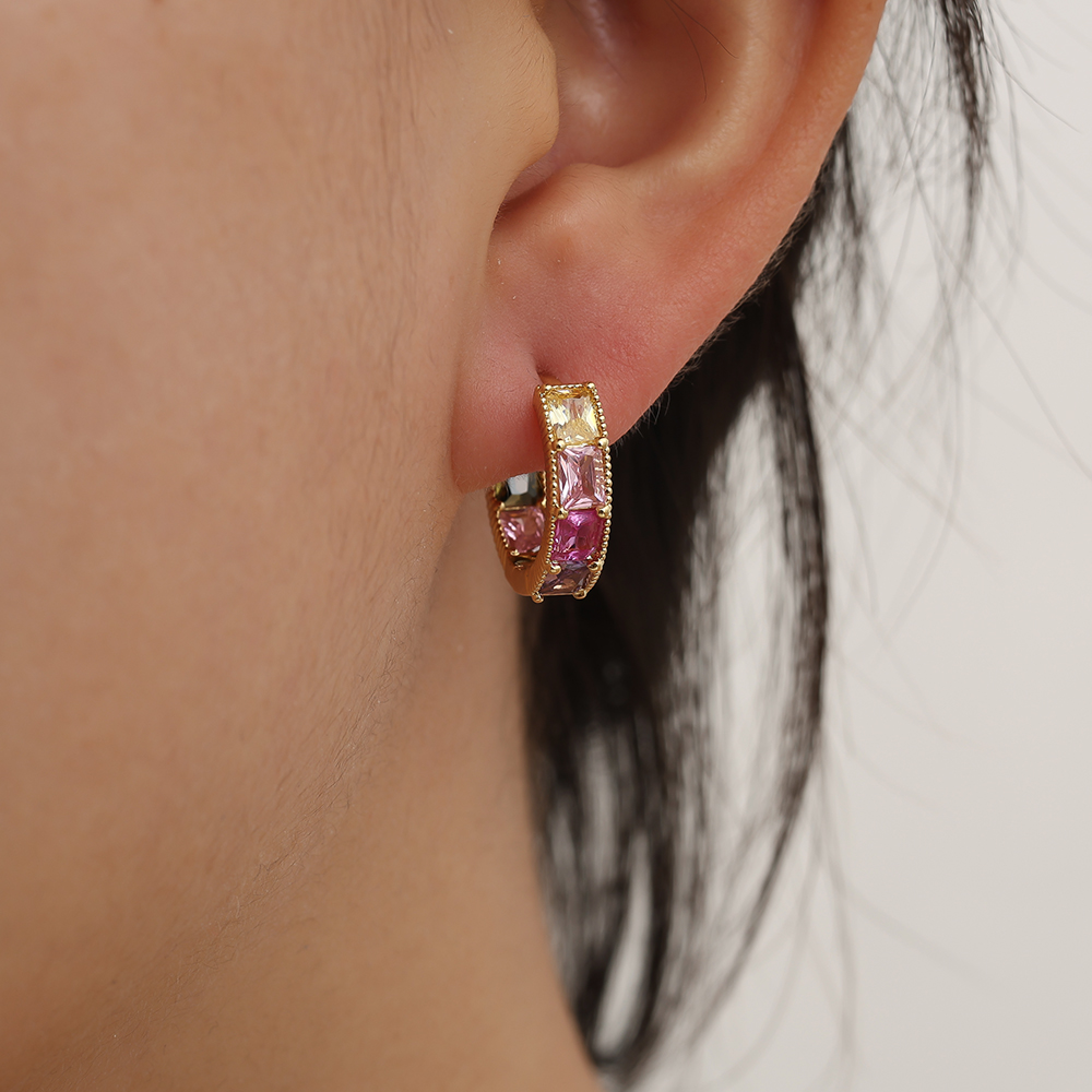 2.6cm Multi Colour Diamond Gold Plated Earrings   