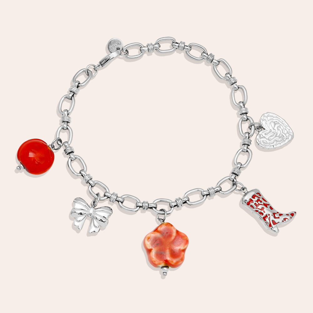 Stainless steel bracelet 17cm Red Charms 2.0