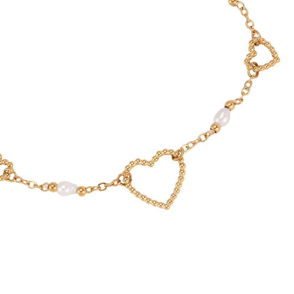 Stainless steel bracelet, 17 cm, with a pearl and a heart