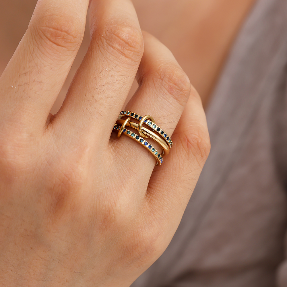 Three Layer Blue Colour Gradient Diamond Stainless Steel Ring    