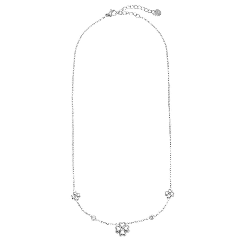 Stainless steel necklace 41cm cloverleaf with zirconia dots