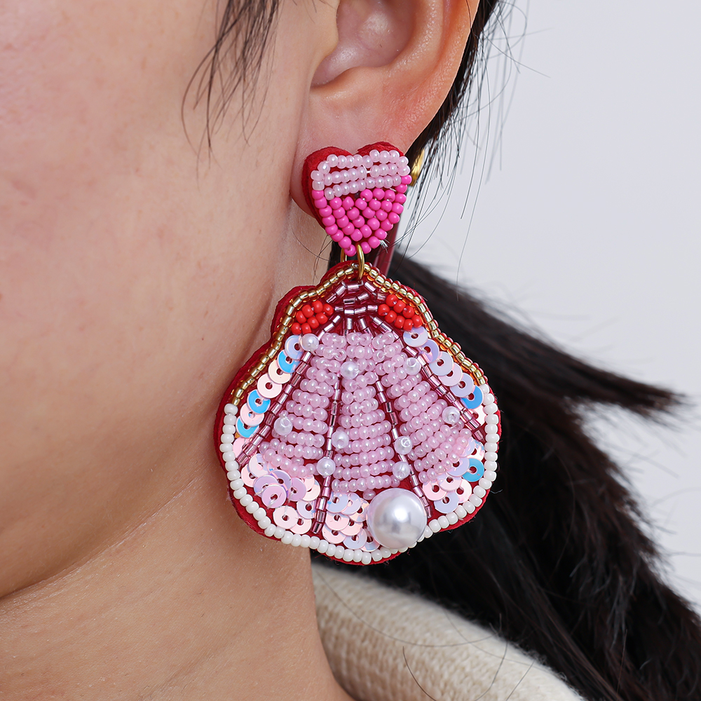 7cm rice pearl shell stainless steel earrings    