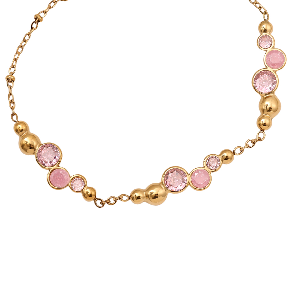 17cm Pro Pink Round Diamond stainless steel bracelet       