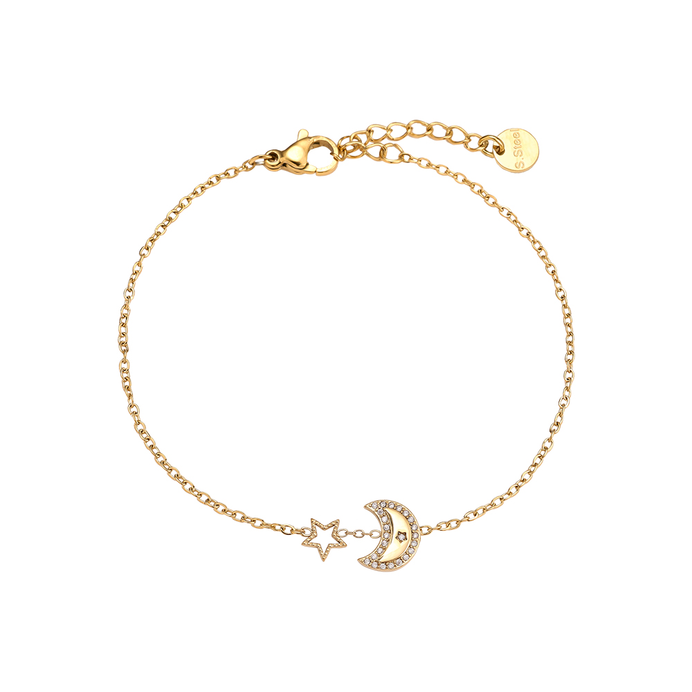 17cm Diamond Moon And Star stainless steel bracelet 