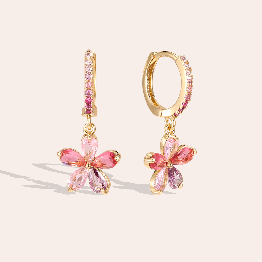 Gold-plated earrings 26mm zirconia flower  
