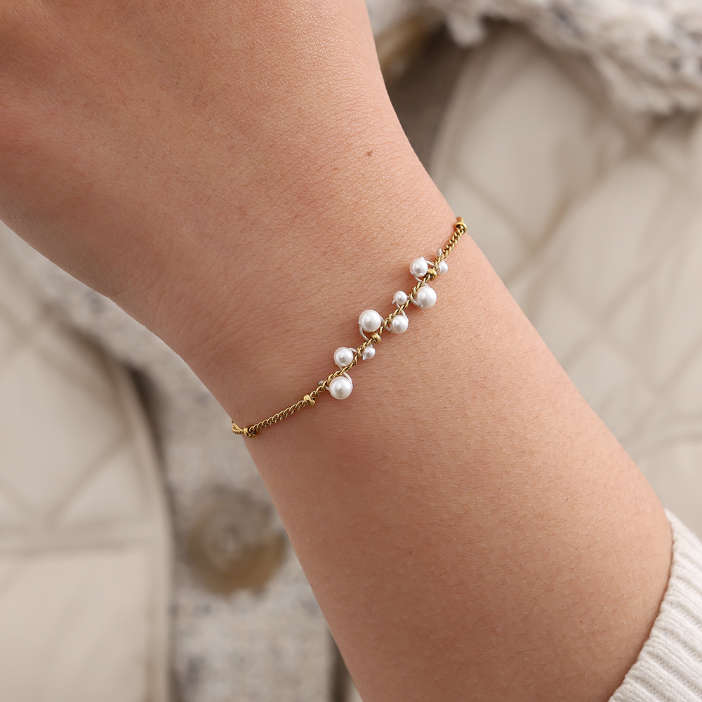 17cm Pearl Dots stainless steel bracelet   