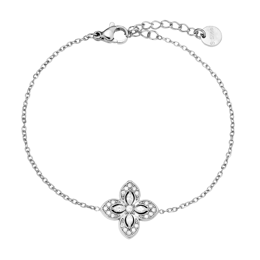 16cm Fancy Diamond Flower stainless steel bracelet   