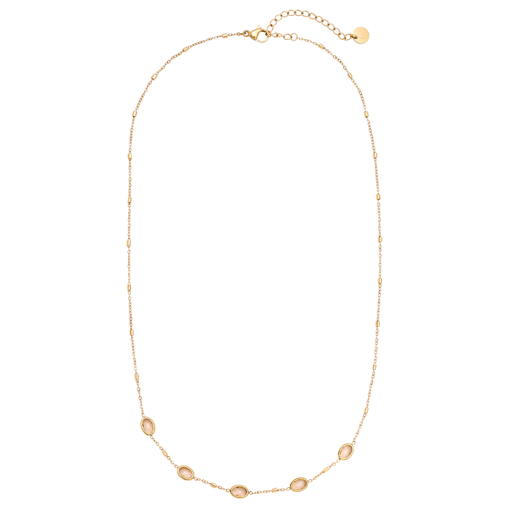 40cm Small Oval Glass Stainless Steel Necklace     