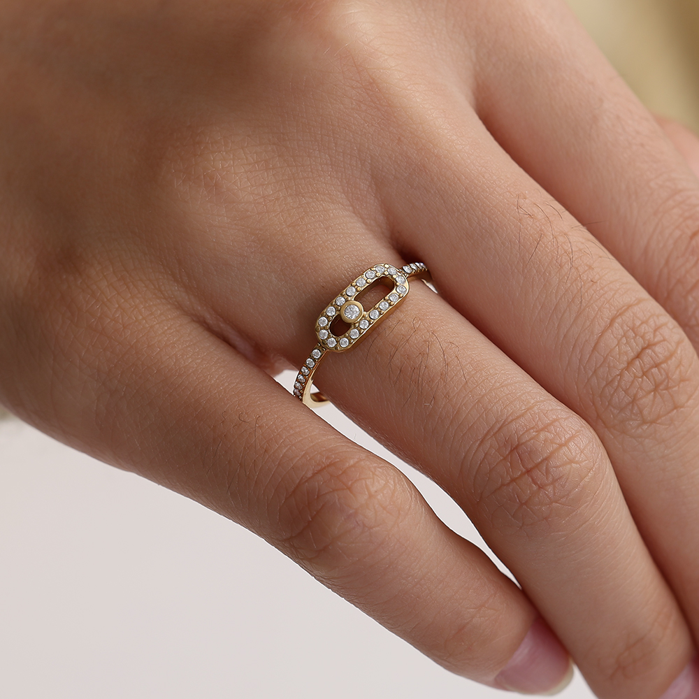 Diamond Cube Eye stainless steel ring    