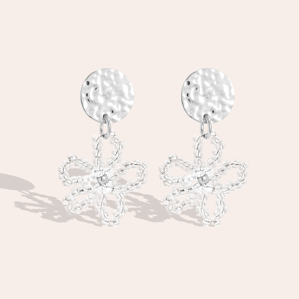 3cm flower made of small beads stainless steel earrings    