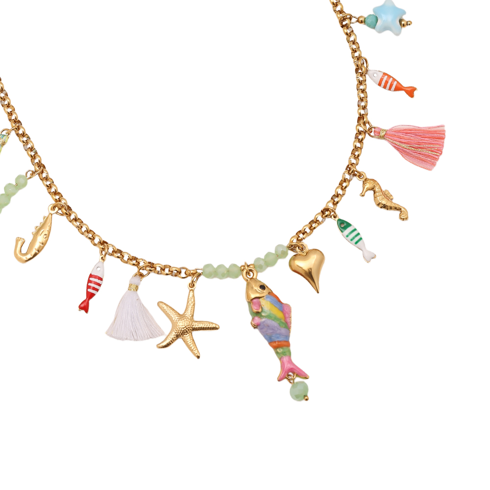 42cm holiday style and tassel stainless steel necklace   