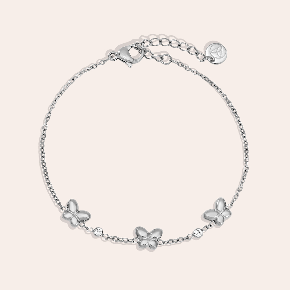 17cm Butterfly And Diamond Dots Stainless Steel Bracelet  