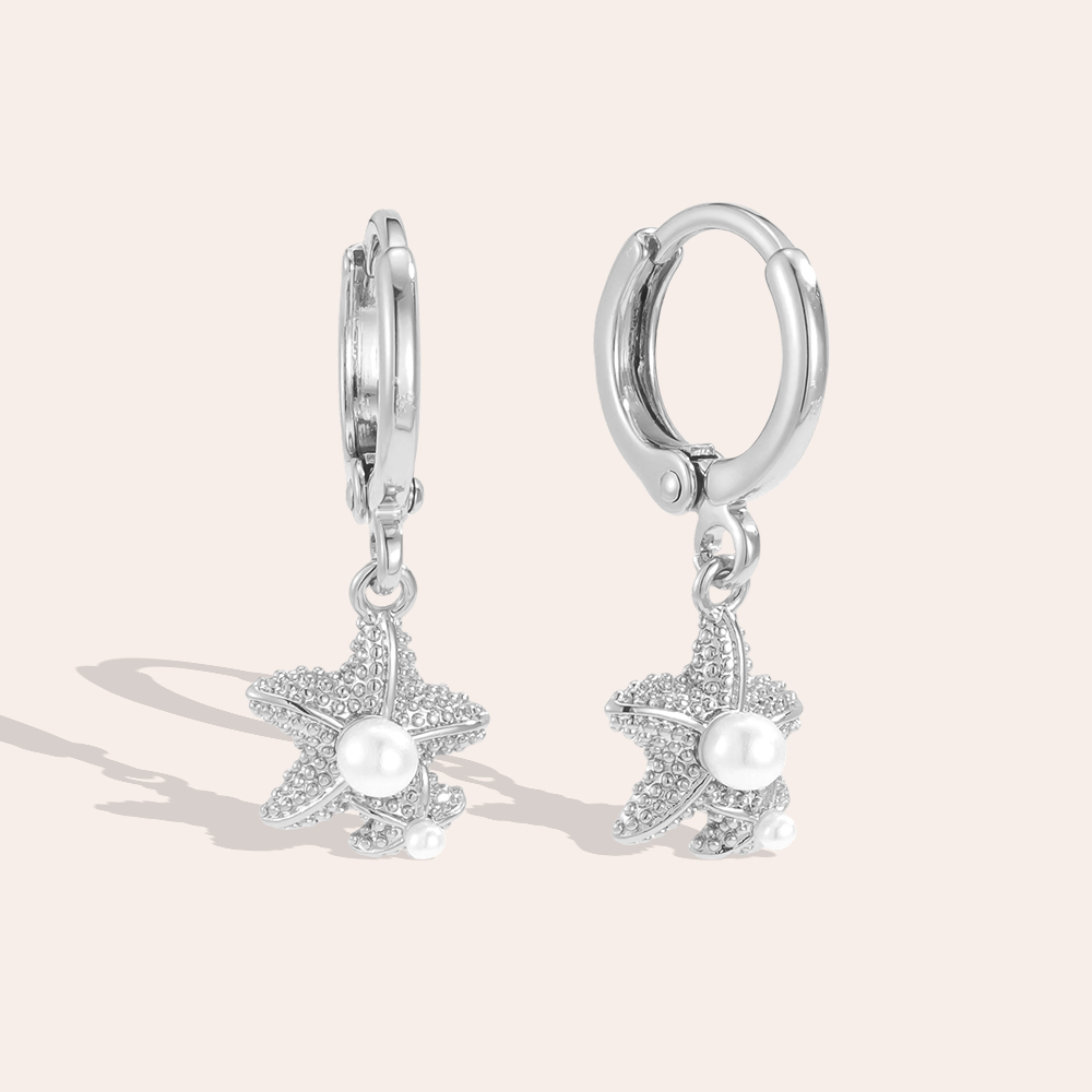 25mm pearls and starfish gold-plated earrings    