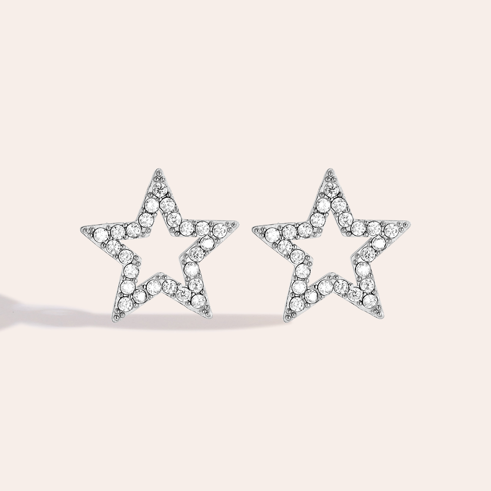 1.1cm Three Diamond Star Stainless Steel Earrings    