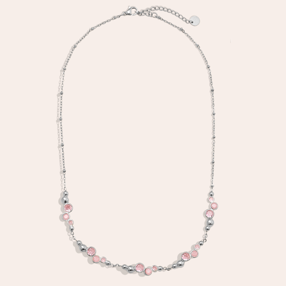 42cm Pro Pink Round Diamond Stainless Steel Necklace     