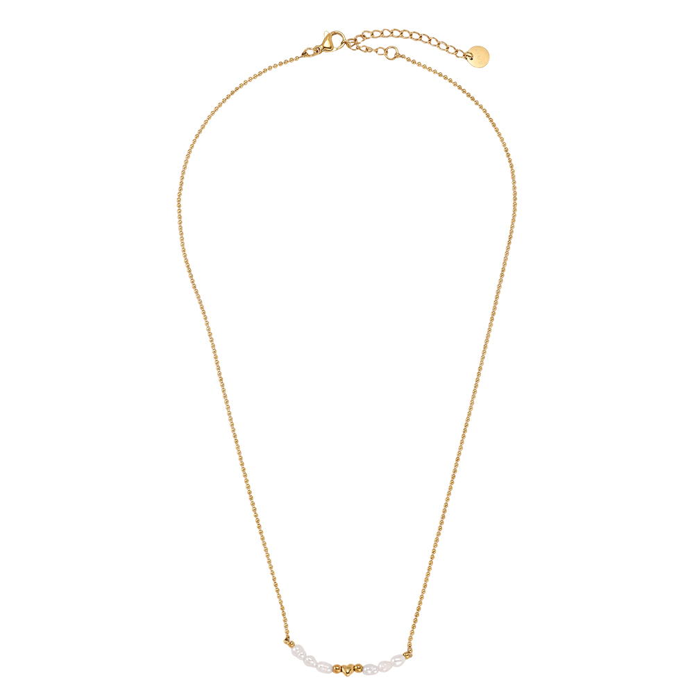 Stainless steel necklace, 42cm, with a pearl and a mini heart 