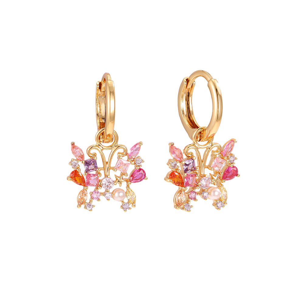 Gold-plated earrings 23mm zirconia butterfly  