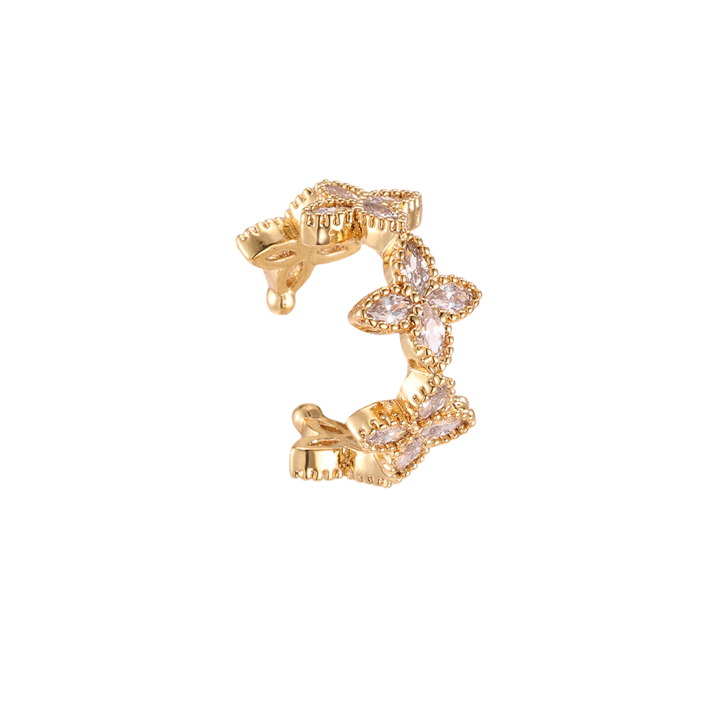 Gold-plated ear cuffs 17mm zirconia cloverleaf 