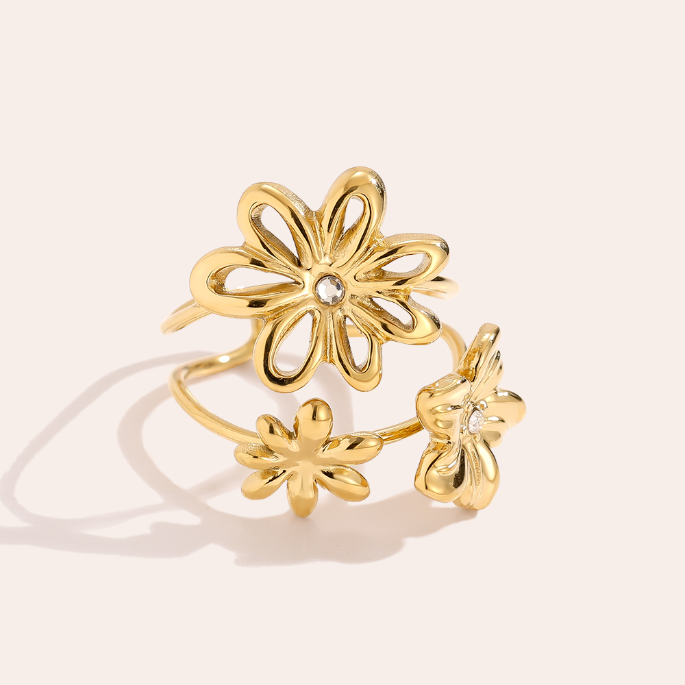 Adjustable multi-row stainless steel flower ring 