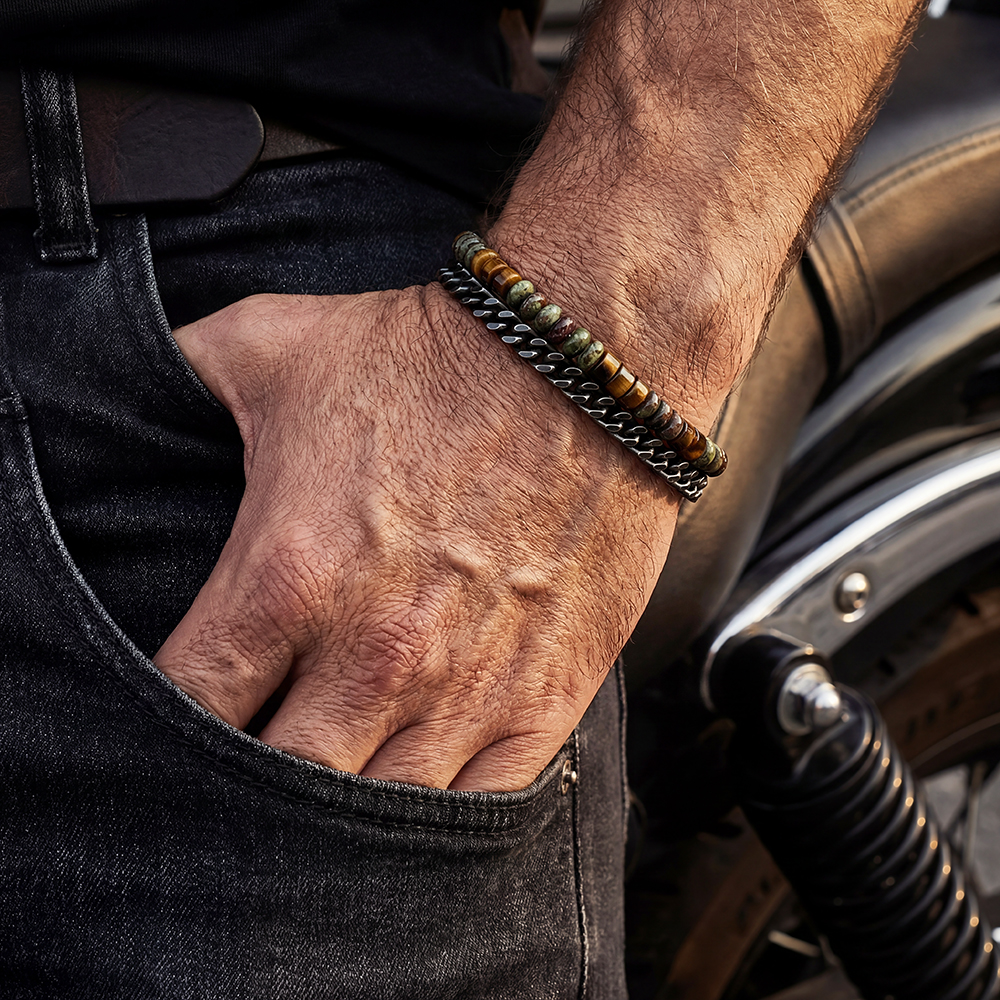  Stainless steel bracelet with colourful natural stones