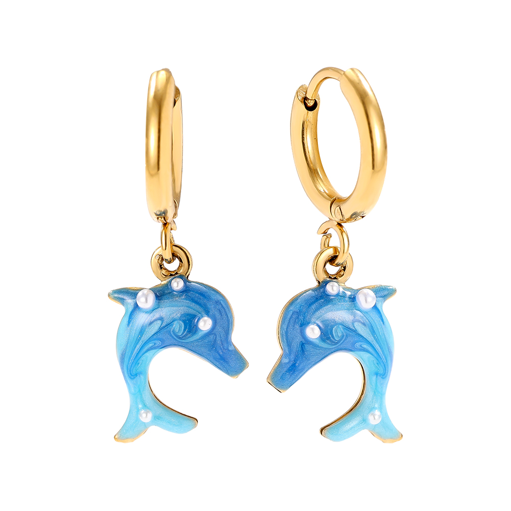 1.2*2.8cm blue dolphin stainless steel earrings      