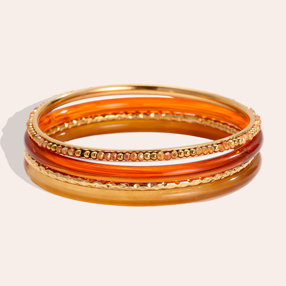 6.5cm wide 4-piece acrylic stainless steel bangle set 