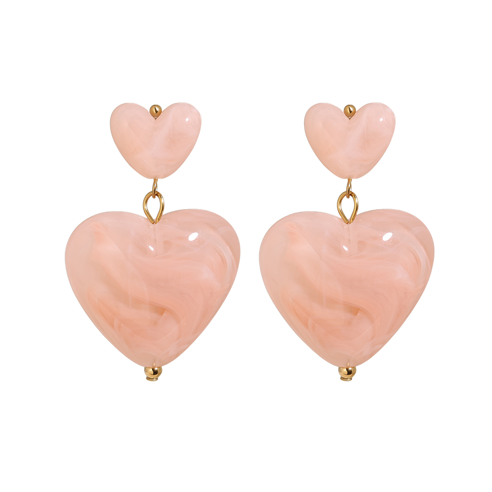 45mm Acrylic Two Hearts Stainless Steel Earrings      