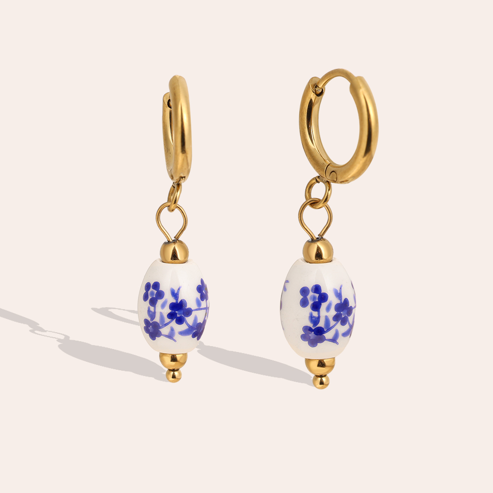 0.8*3.2cm oval ceramic stainless steel earrings   