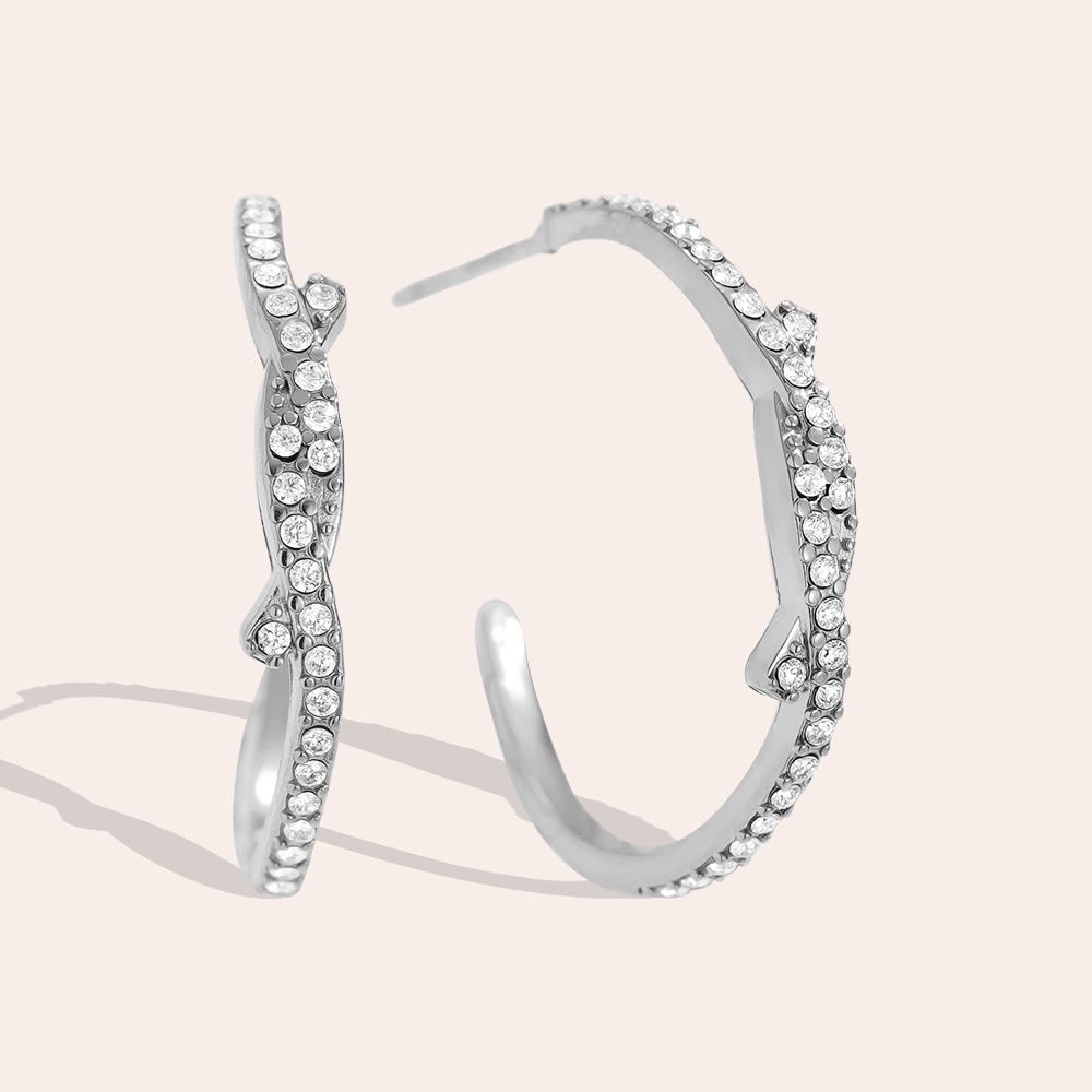 2cm Nice Meet Diamond Half Hoop Stainless Steel Earrings    