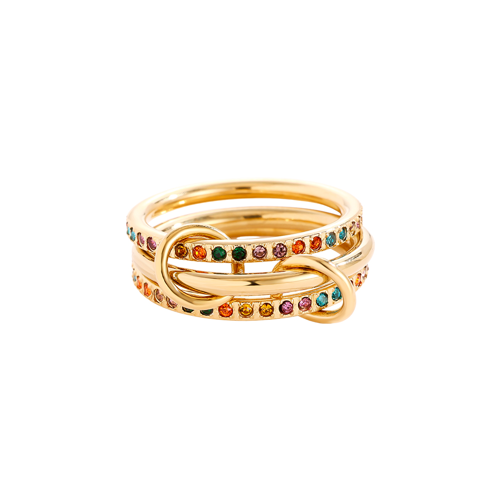 Three Layer Multi Colour Diamond Stainless Steel Ring    