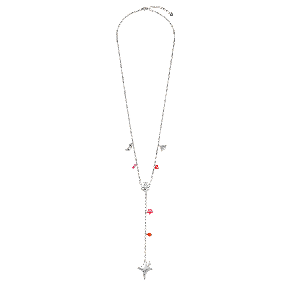 65cm four-pointed stars hearts and suns stainless steel necklace    