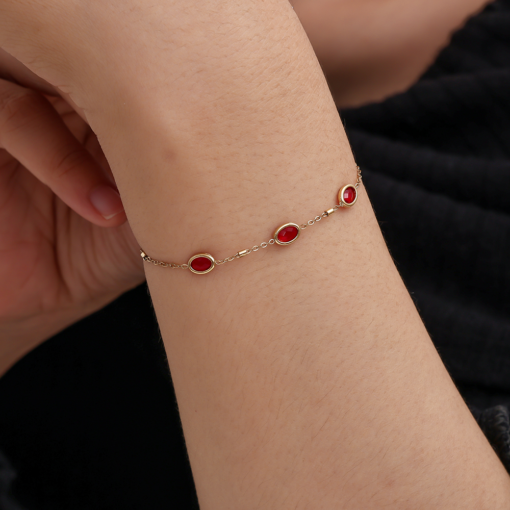17cm Small Oval Glass Stainless Steel Bracelet   