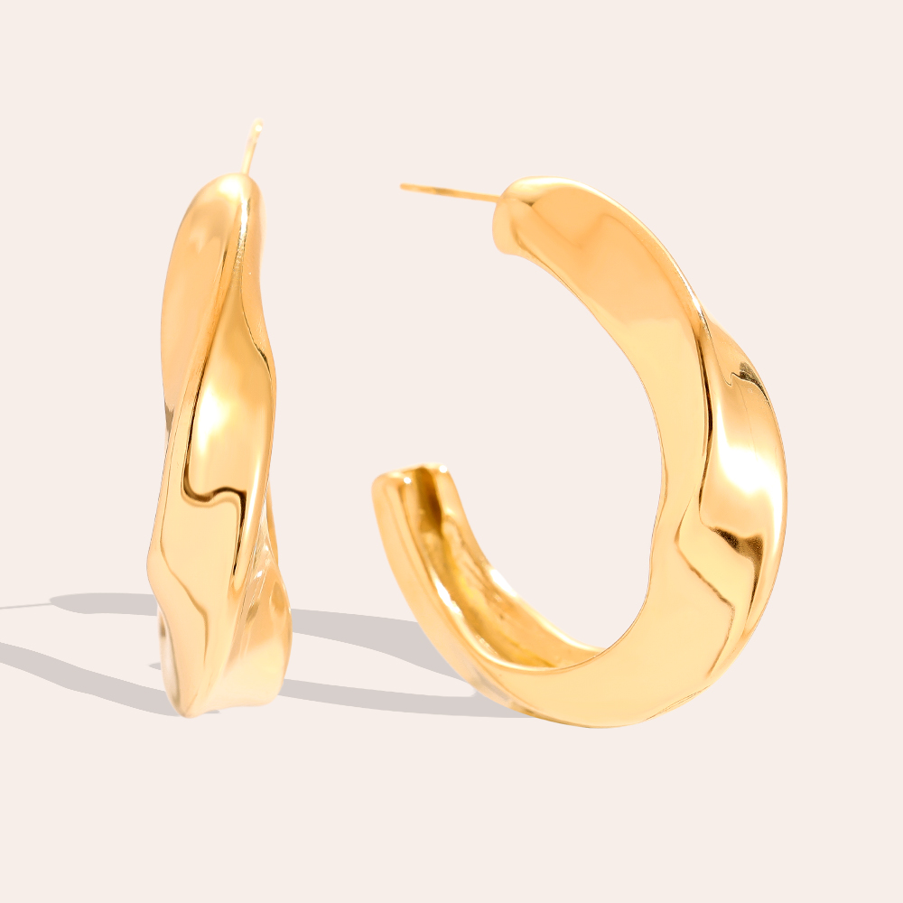 35mm Classic Twist Half Hoop Stainless Steel Earrings        
