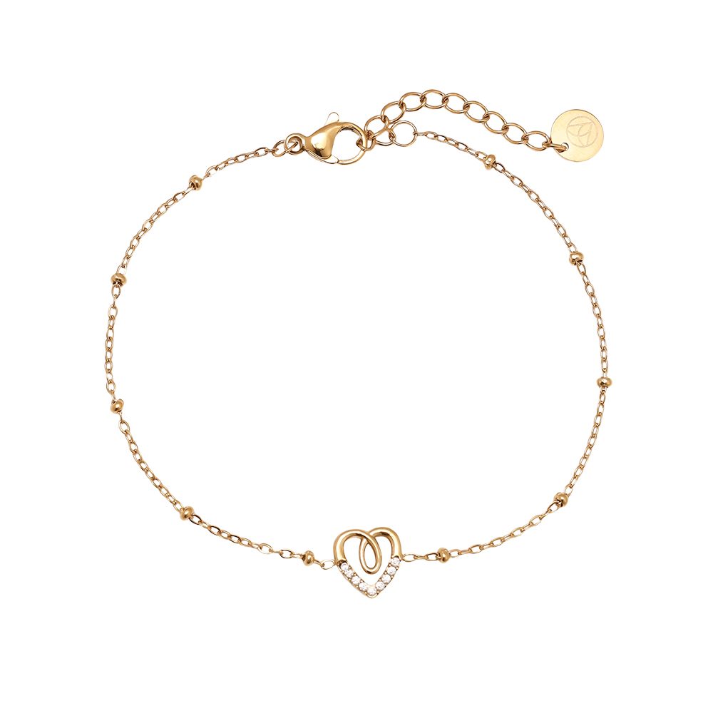 17cm Sweet Diamond Heart stainless steel bracelet     