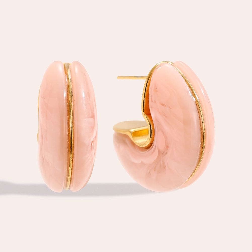 25mm Half Hoop Moon Resin Stainless Steel Earrings       