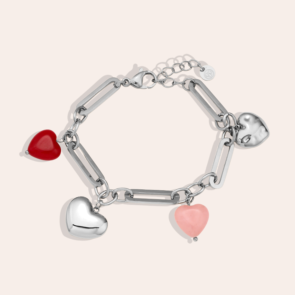 17cm Colourful Hearts stainless steel bracelet