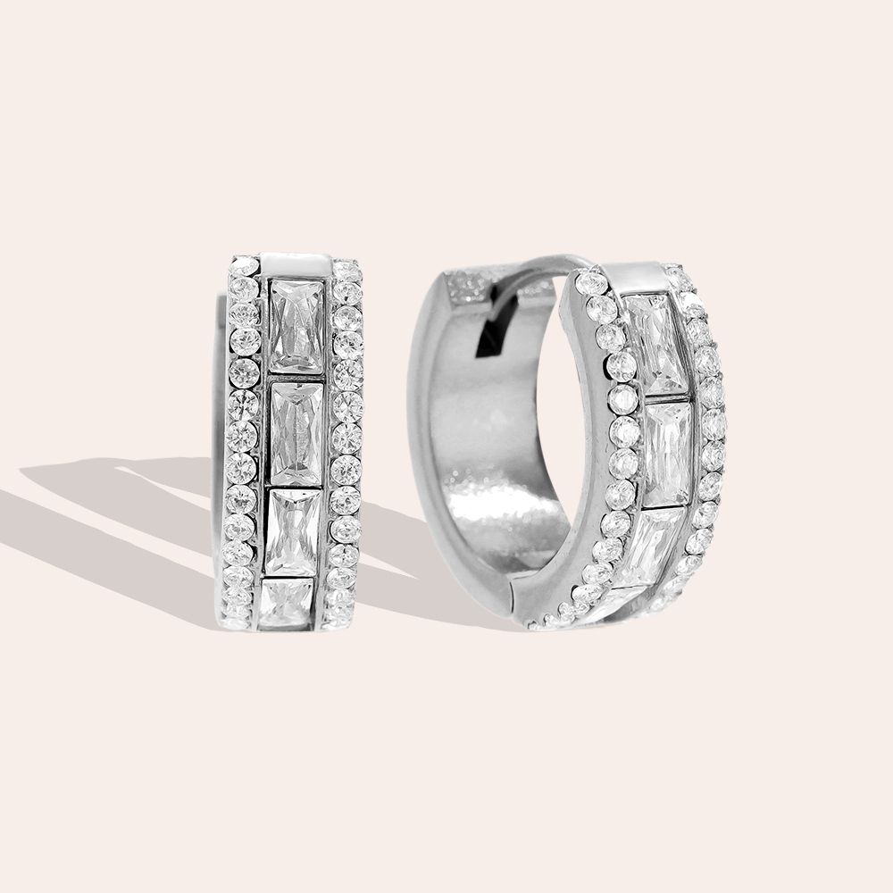 12mm Diamond Vintage Hoop Stainless Steel Earrings    