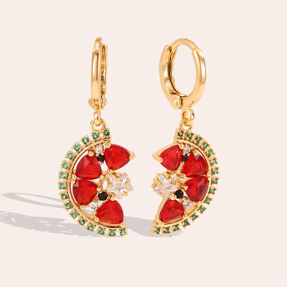 22mm zirconia watermelon gold-plated earrings       