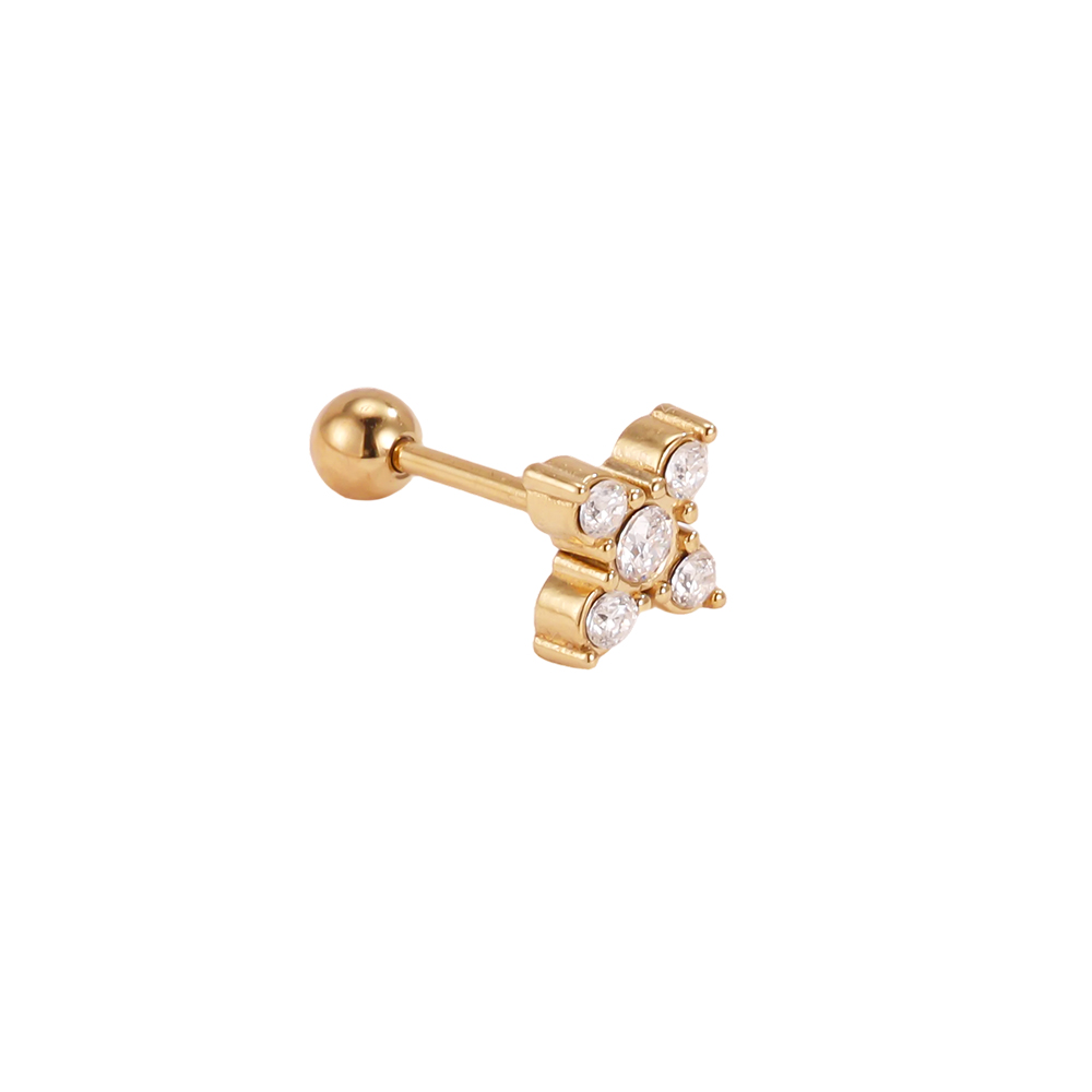 Stainless steel piercing 12mm mini zirconia flower cloverleaf