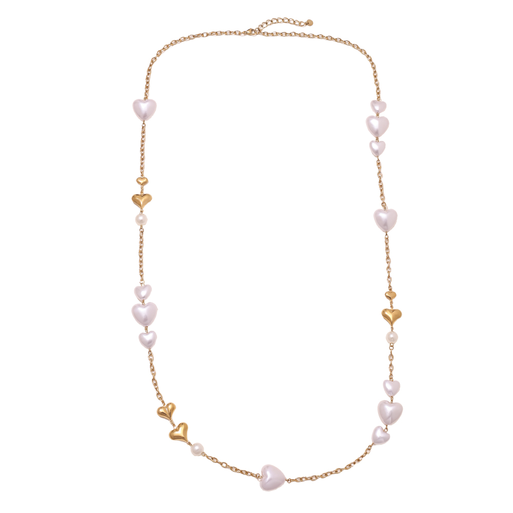 102cm Acrylic Hearts And Gold Hearts Stainless Steel Necklaces  