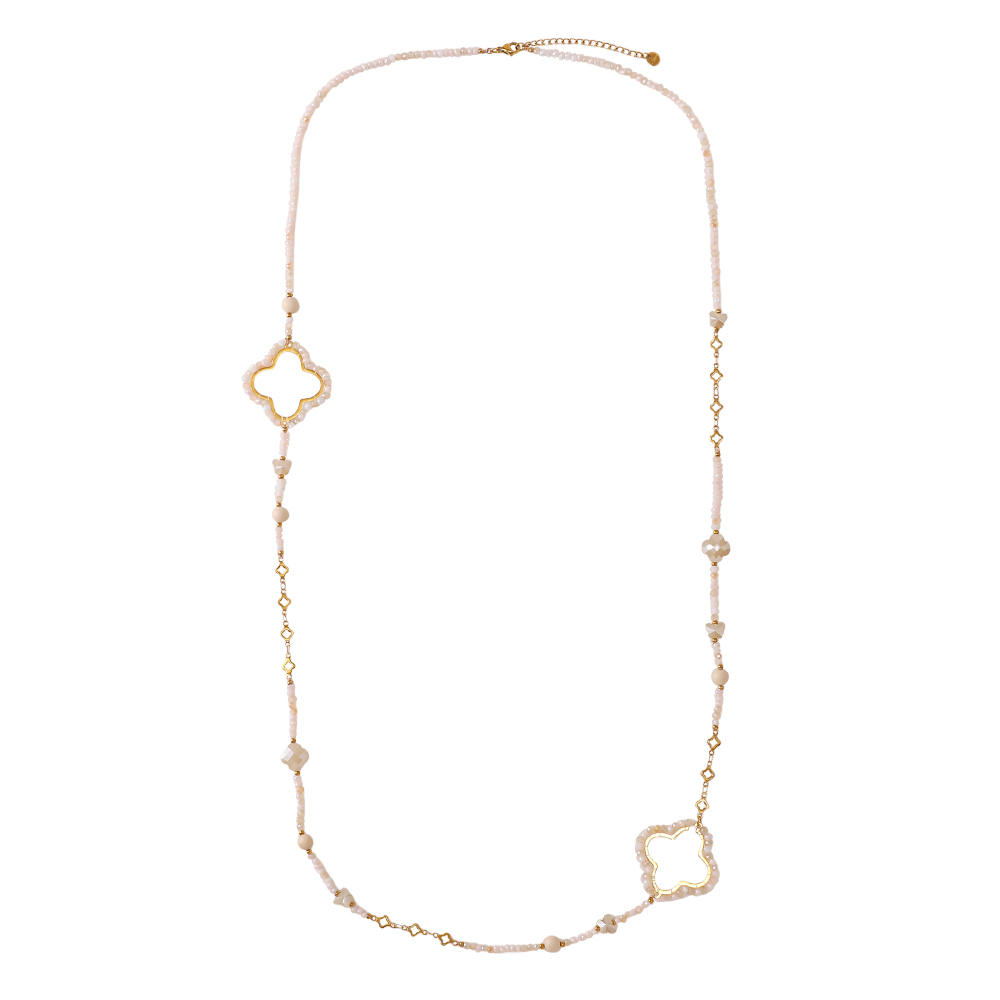 96cm cloverleaf and crystals stainless steel necklace    