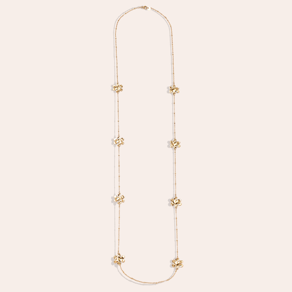 Stainless steel necklace, 100 cm, with lots of flowers