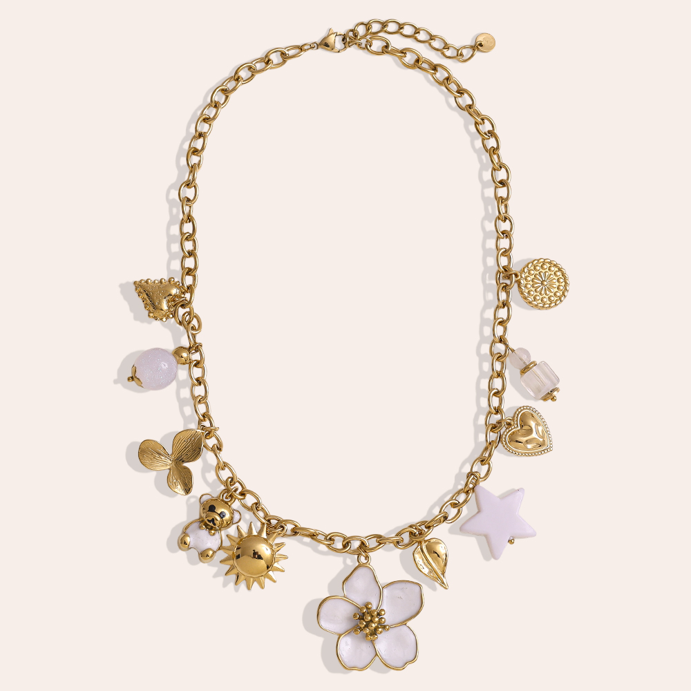 42cm resin flower sun pendant stainless steel necklace